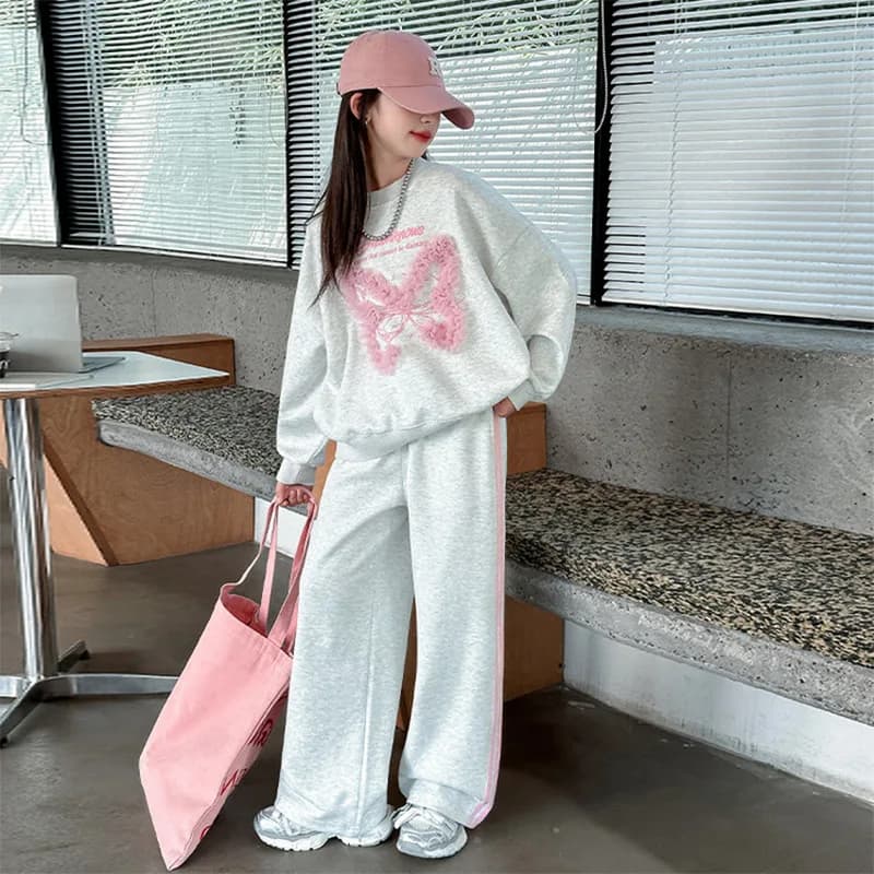 Jogging gris - papillon rose
