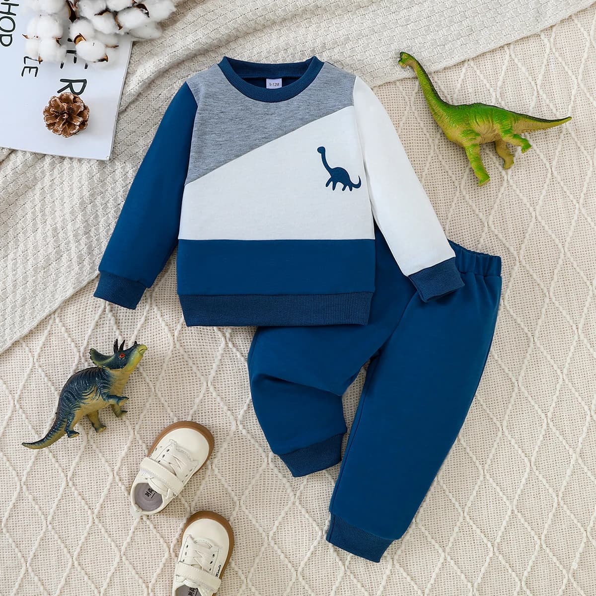 Jogging gris - dinosaure bleu